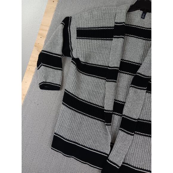 Gap Open Textured Cardigan Sweater Womens L Black Gray Striped Casual - Picture 4 of 14